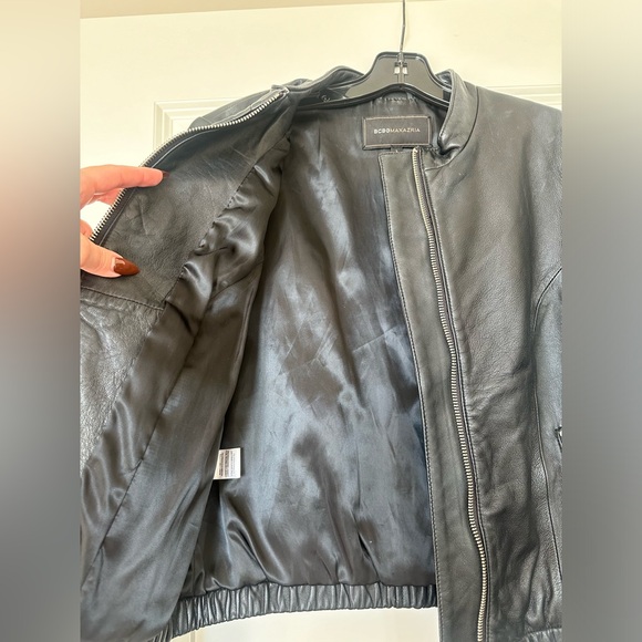 BCBG MAXAZRIA 100% Leather Motorcycle Jacket with silver zippers - Picture 7 of 10